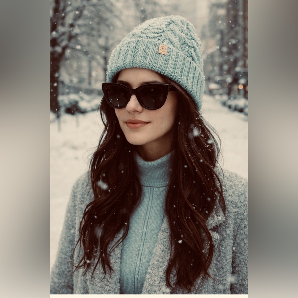 Cable knit hat with fleece lining